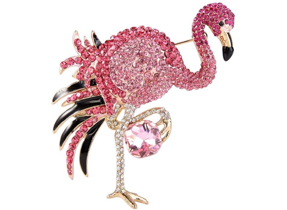 Pink flamingo brooch