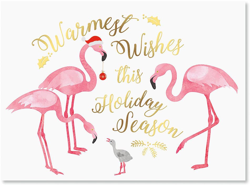 Pink Flamingo Christmas decorations and cards