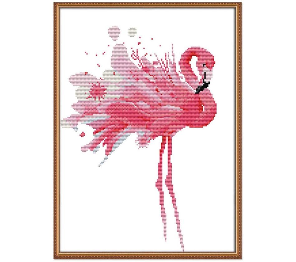 Cross-stitching flamingo kit