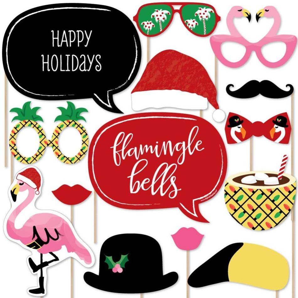 Flamingo themed Christmas photo booth