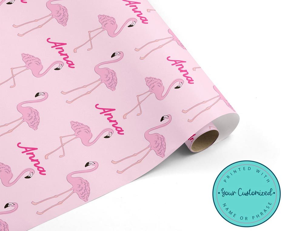 Get your flamingo wrapping paper with your name on it